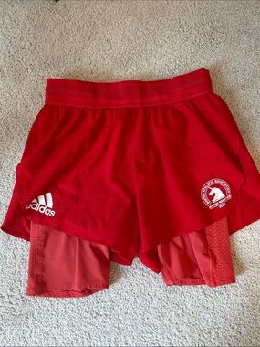 adidas Red Two-in-One Athletic Running Shorts Boston Marathon